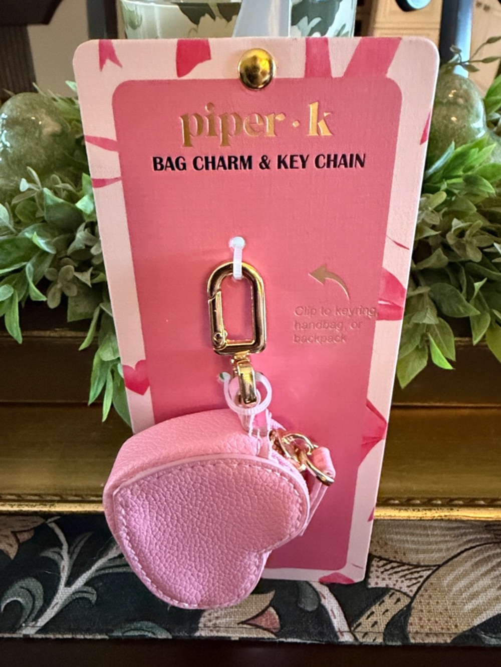 Piper Pink Heart Bag Charm & Key Chain-NWT